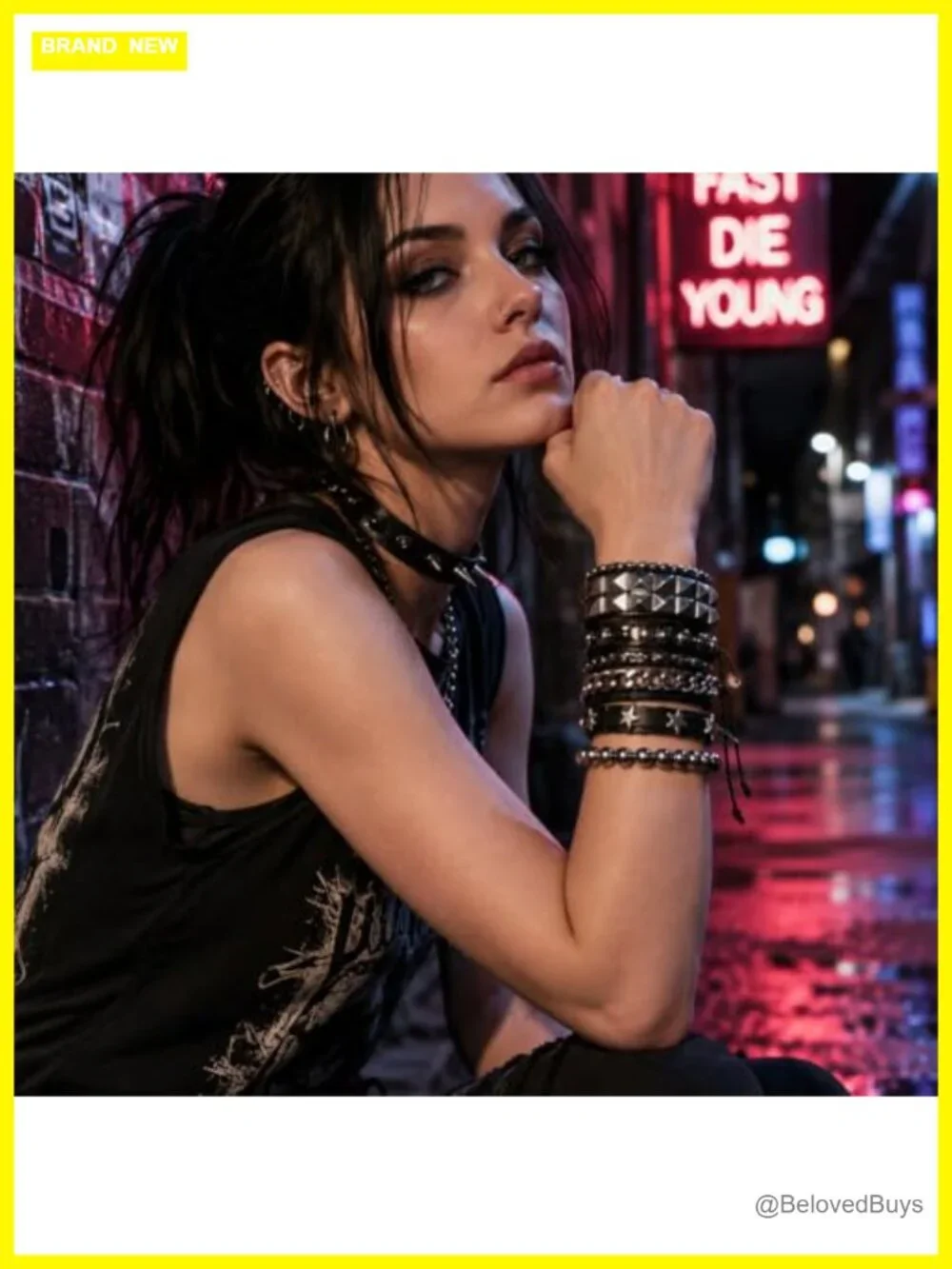 4 Pc Leather Spiked Bracelets Set PU Alloy Cuff Punk Gothic